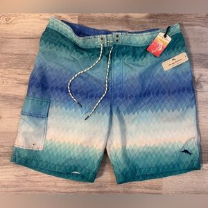 Tommy Bahama Men’s Blue Teal Ombre Diamond-Print Swim Trunks